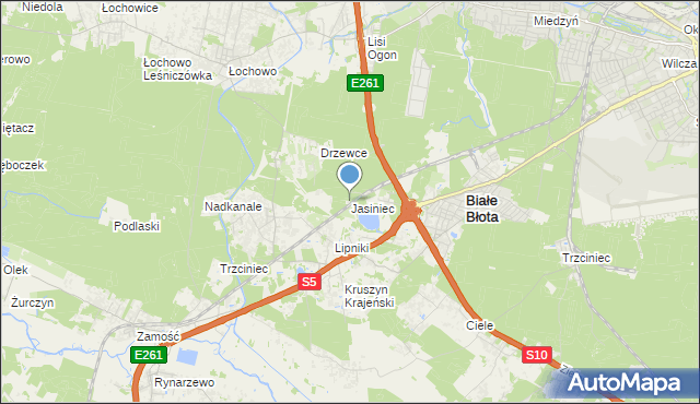 mapa Jasiniec, Jasiniec gmina Białe Błota na mapie Targeo